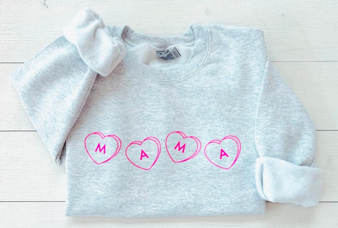 Personalized Gift for Mama, Candy Valentine Mama, Valentines Day Crewneck, Light Pink Sweatshirt