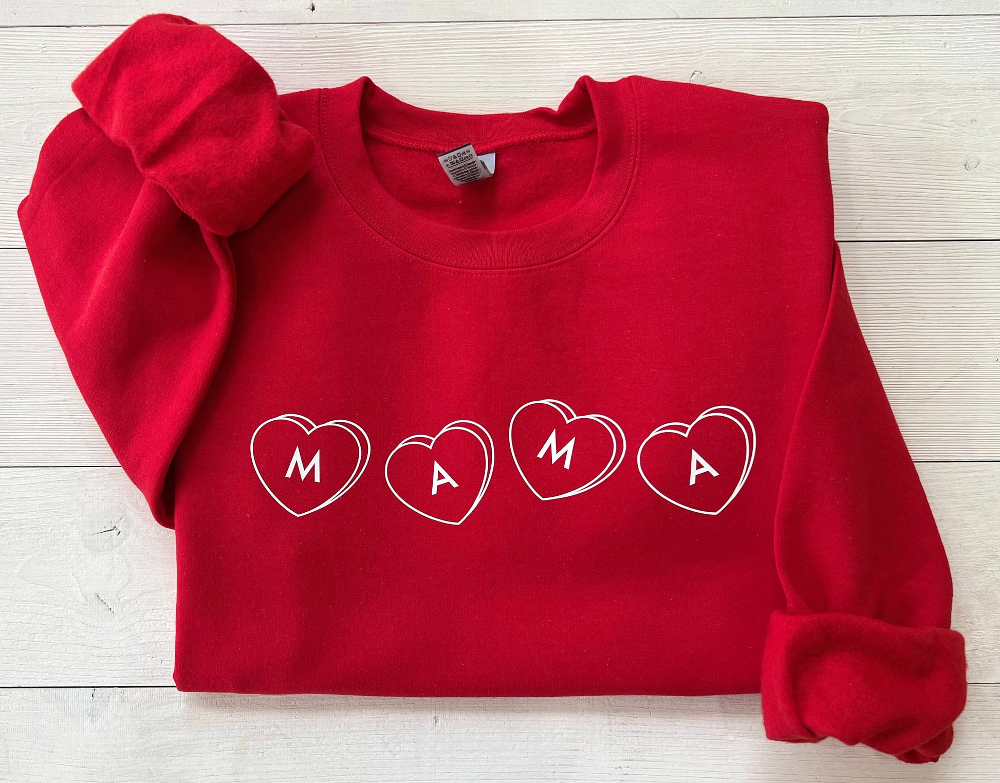 White Valentines Day Crewneck, Mama Candy Heart Sweatshirt, Retro Mom Sweater, Personalized Gift for Mama