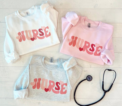 Retro Nurse Valentines Day Crewneck Sweatshirt - Up2ournecksinfabric