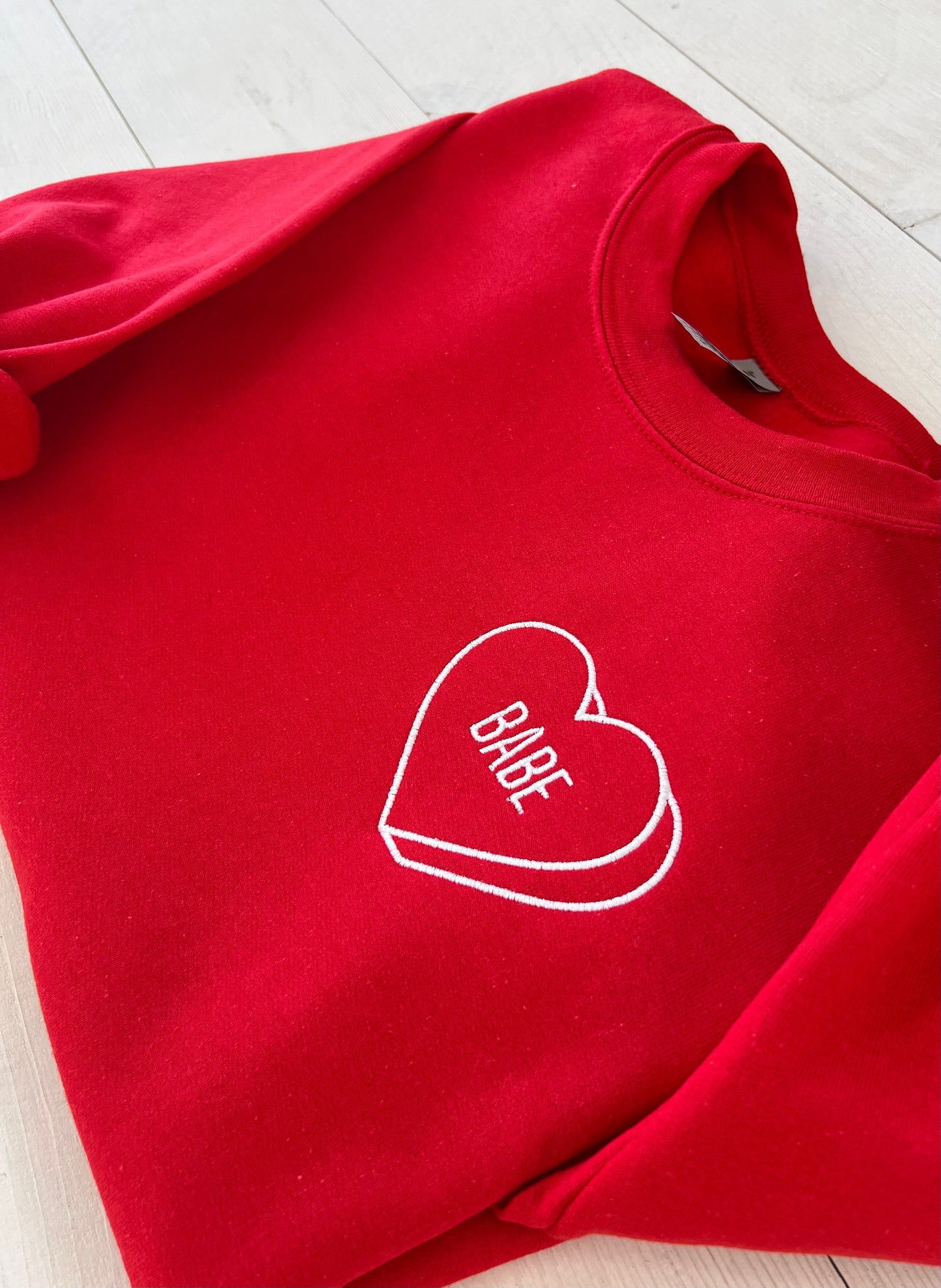 Babe Embroidered Crewneck, Red Sweatshirt, Valentines day Outfit, Galentine Sweater, Valentines day gift