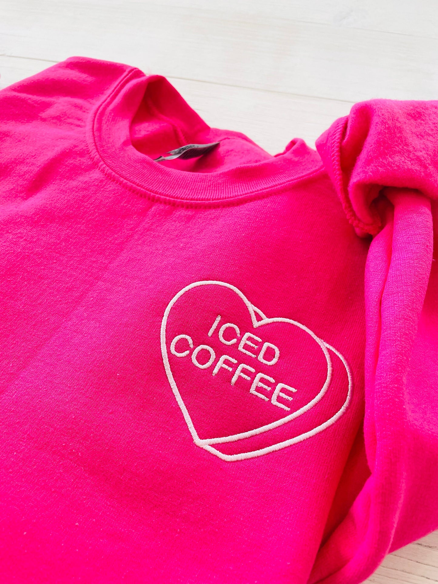 Womens Valentine Day Sweatshirt, Embroidered Valentine's Day Sweater, Embroidered Sweatshirt, Heart Sweatshirt, Iced Coffee Lover Gift,