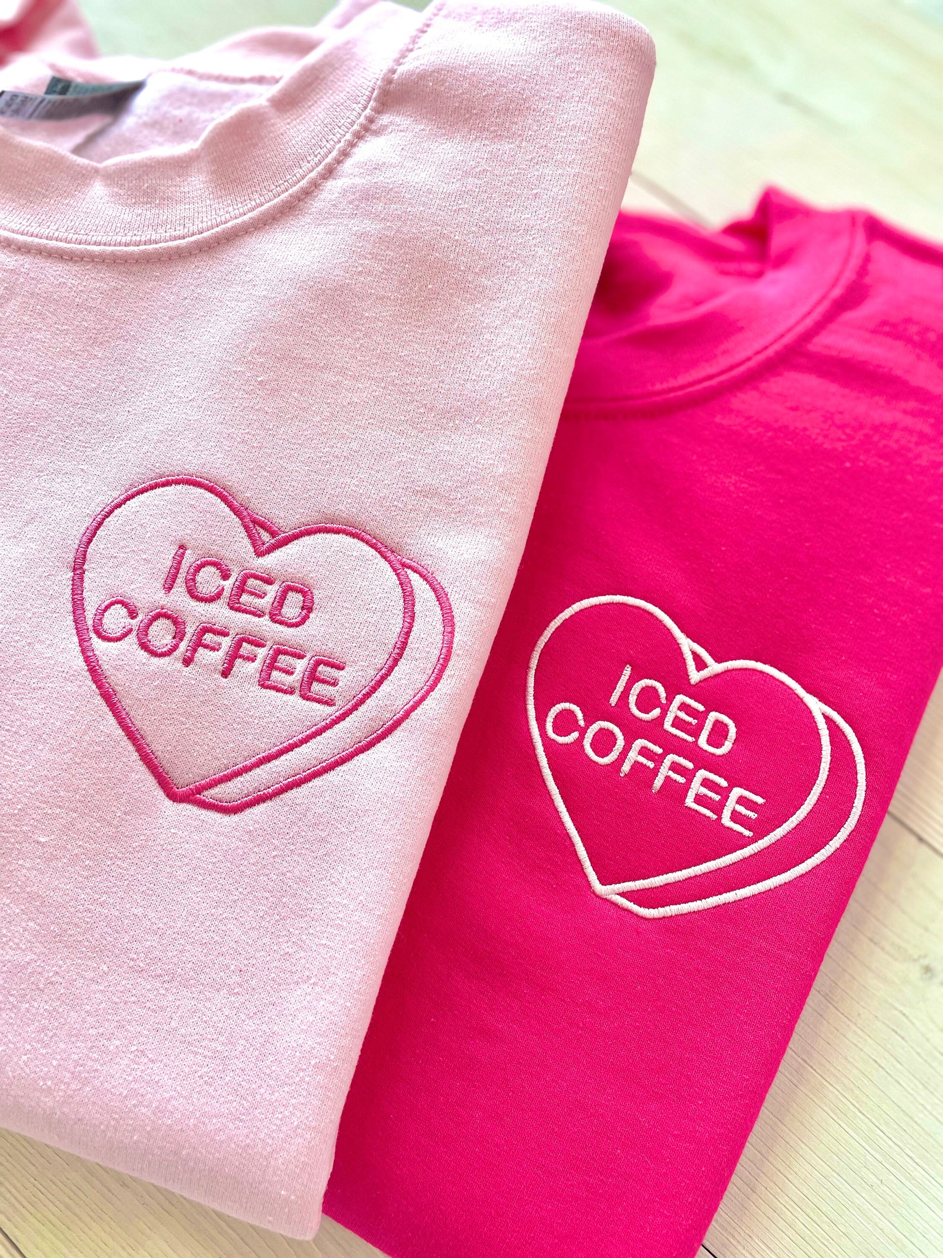 Womens Valentine Day Sweatshirt, Embroidered Valentine's Day Sweater, Embroidered Sweatshirt, Heart Sweatshirt, Iced Coffee Lover Gift,