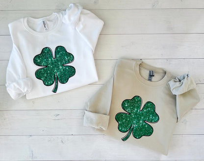 Shamrock St Patricks Day Sweatshirt, Women's festive crewneck, St. Paddy's Day Outfit, Women's glitter sweater, parade outfit, Irish Pub - Up2ournecksinfabric