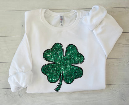 Shamrock St Patricks Day Sweatshirt, Women's festive crewneck, St. Paddy's Day Outfit, Women's glitter sweater, parade outfit, Irish Pub - Up2ournecksinfabric