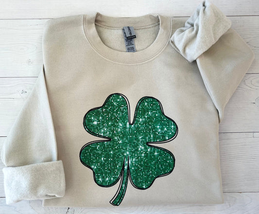 Shamrock St Patricks Day Sweatshirt, Women's festive crewneck, St. Paddy's Day Outfit, Women's glitter sweater, parade outfit, Irish Pub - Up2ournecksinfabric