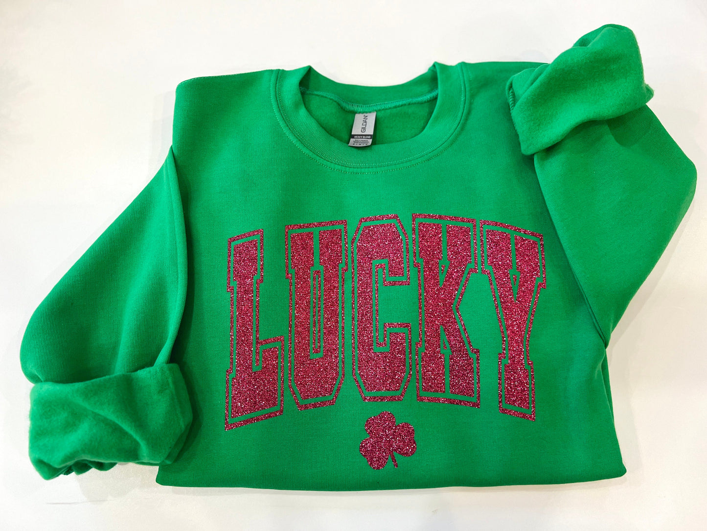 Glitter lucky sweatshirt, St. Patricks day sweater, Shamrock sparkle shirt, St. paddys day top, lucky clover top, St. patty's day crewneck - Up2ournecksinfabric