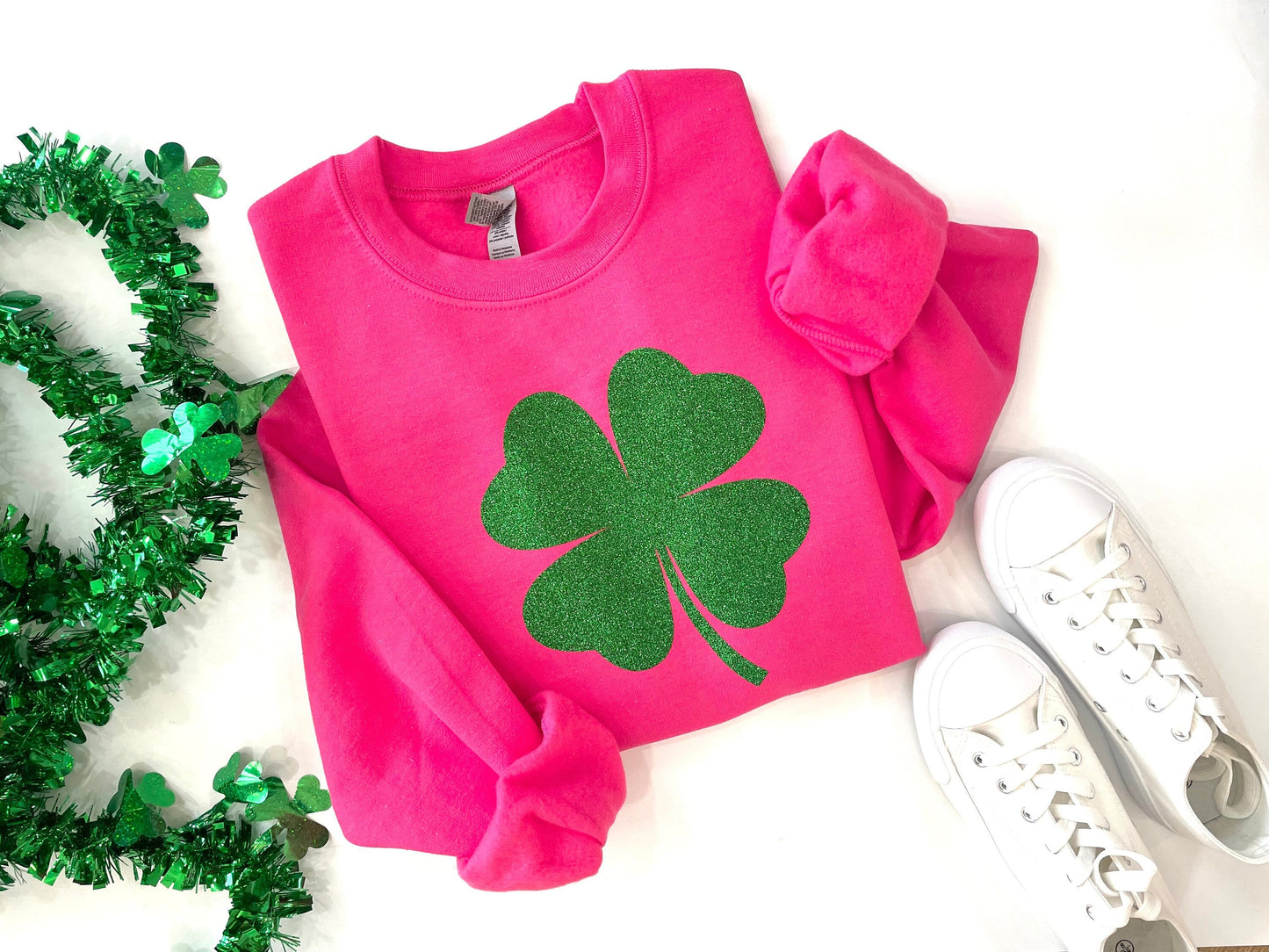 Glitter St. Pattys Day Sweatshirt - Womens St. Patricks Day Sweatshirt - Women's Saint Paddy's Day Outfit - Glitter Shamrock - Up2ournecksinfabric