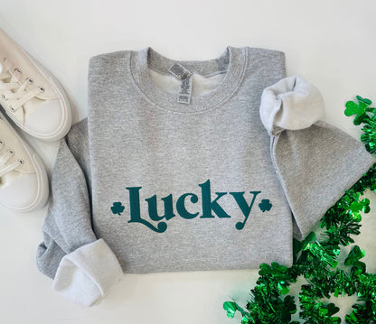 Lucky Sweatshirt - Embossed Puff St. Patricks Day Sweatshirt - Women's St. Patricks Day - St Patty's Day Crewneck Sweatshirt - St Patrick's - Up2ournecksinfabric