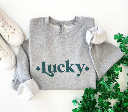 Lucky Sweatshirt - Embossed Puff St. Patricks Day Sweatshirt - Women's St. Patricks Day - St Patty's Day Crewneck Sweatshirt - St Patrick's - Up2ournecksinfabric