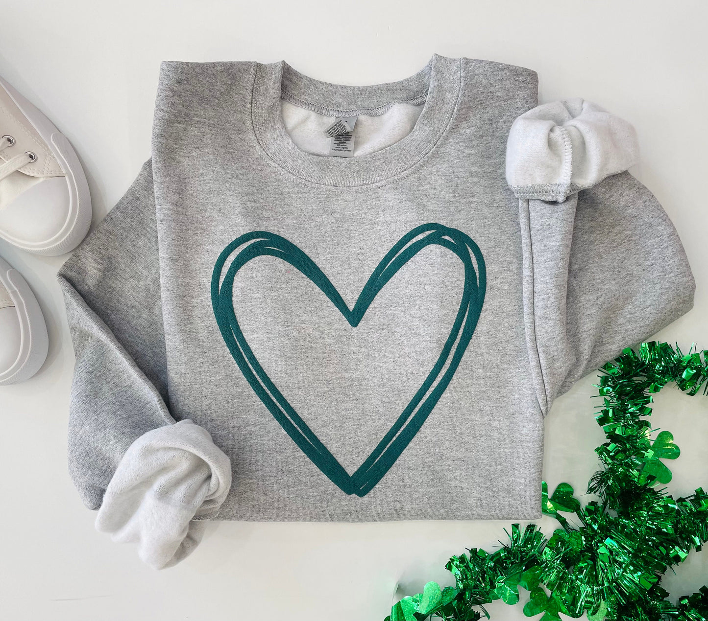 Heart Sweatshirt - Embossed Puff St. Patricks Day Sweatshirt - Women's St. Patricks Day - St Patty's Day Crewneck Sweatshirt - - Up2ournecksinfabric