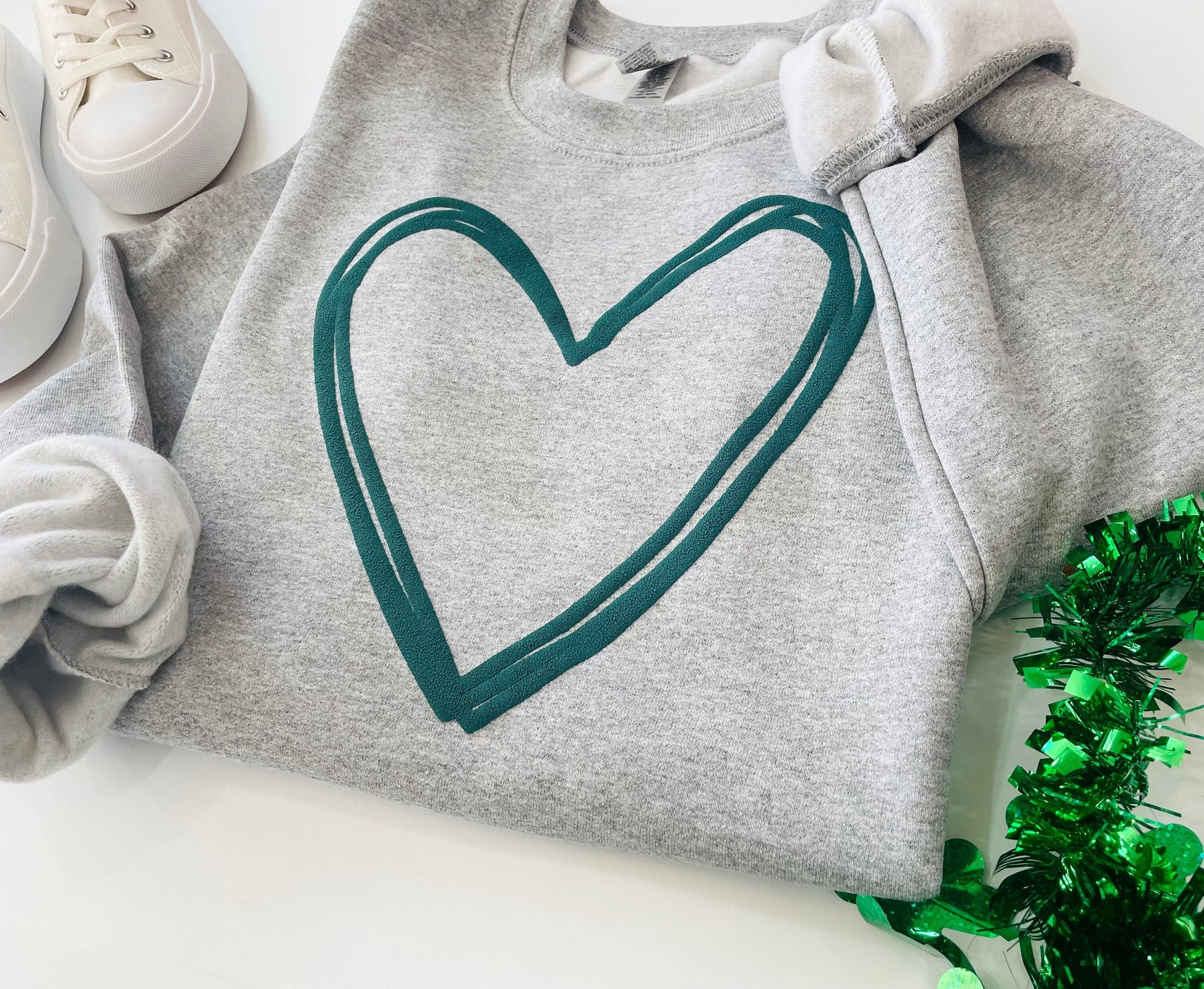 Heart Sweatshirt - Embossed Puff St. Patricks Day Sweatshirt - Women's St. Patricks Day - St Patty's Day Crewneck Sweatshirt - - Up2ournecksinfabric