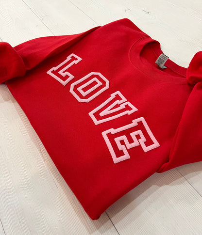 puff love sweatshirt, Valentine's day crewneck, Varsity Love embossed shirt, Galentine's day women's top, gift for tween, gift for her, love - Up2ournecksinfabric