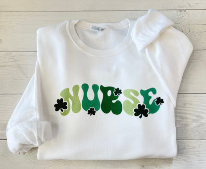 Groovy Nurse Shamrock St Pattys Day Sweatshirt - Up2ournecksinfabric