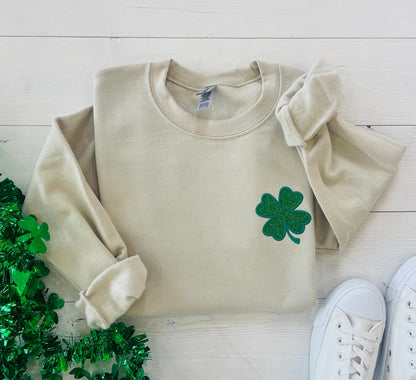 Glitter St Patty's Sweatshirt, St. Patrick's Sweatshirt, Embroidered St Patty's, Women's St Patrick's Day Sweater, Shamrock Sweatshirt - Up2ournecksinfabric