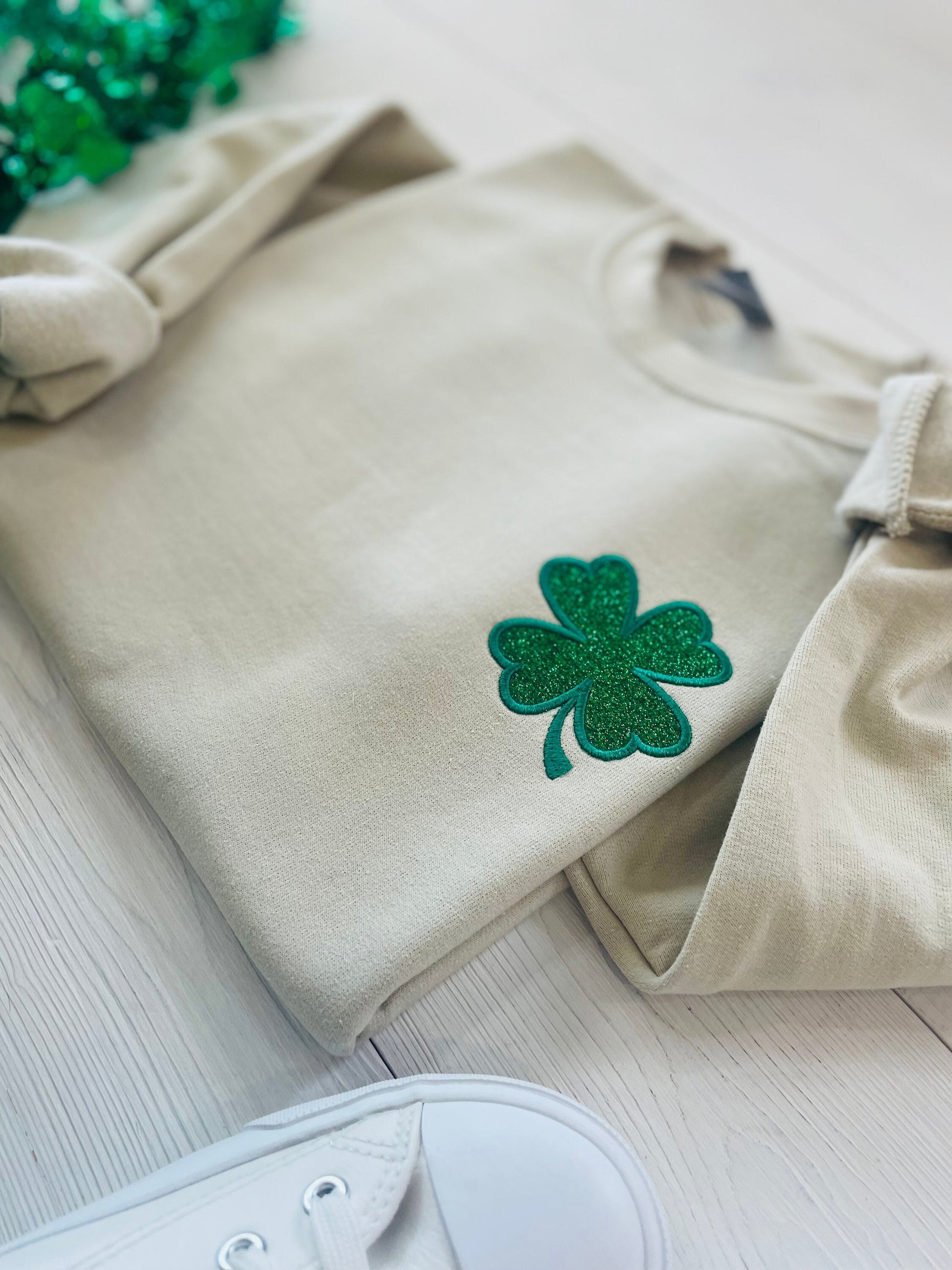 Glitter St Patty's Sweatshirt, St. Patrick's Sweatshirt, Embroidered St Patty's, Women's St Patrick's Day Sweater, Shamrock Sweatshirt - Up2ournecksinfabric