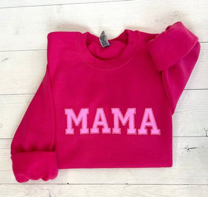 Glitter Applique Embroidered Hot Pink Mama Sweatshirt - Up2ournecksinfabric