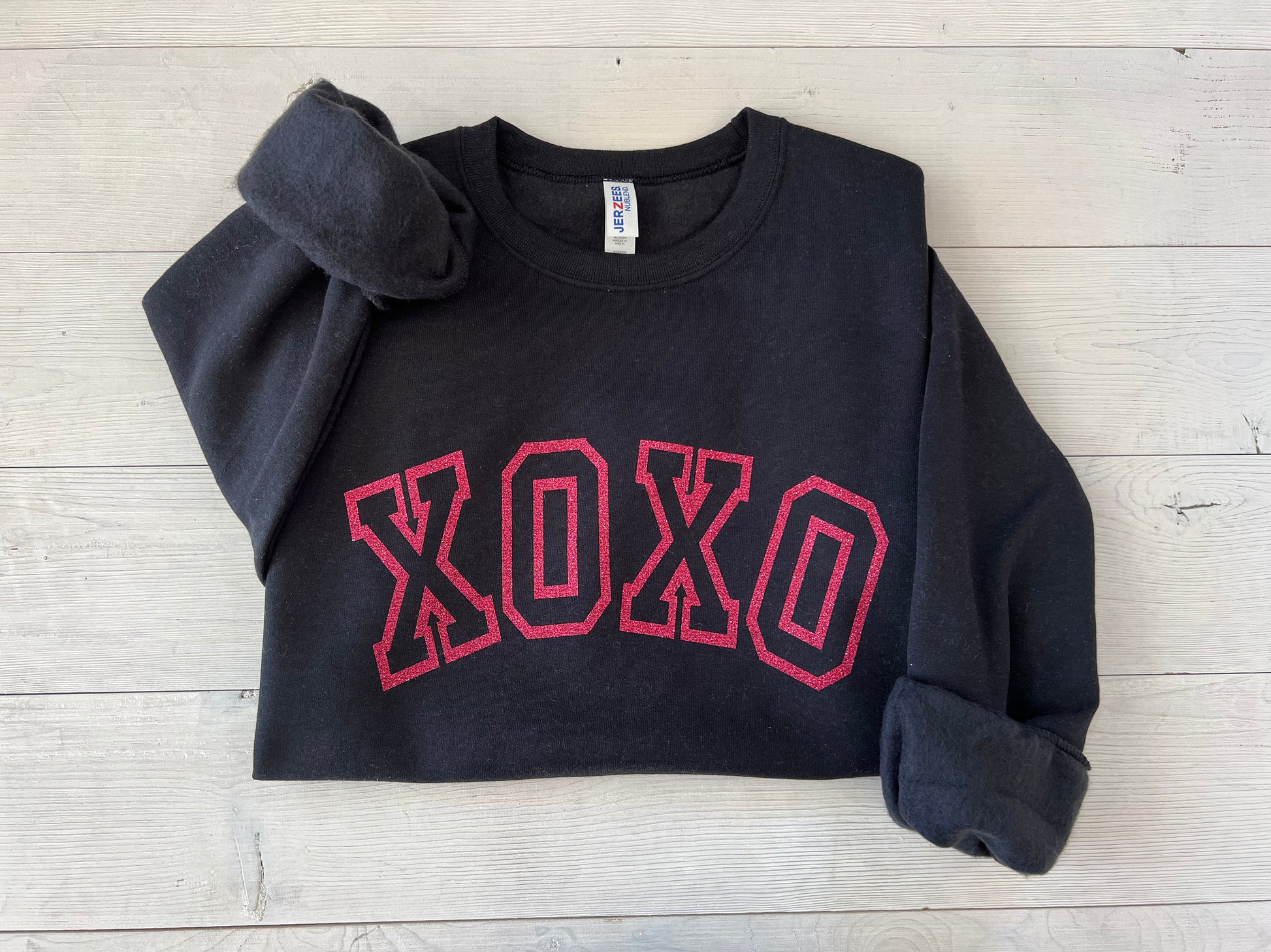 glitter xoxo sweatshirt, hot pink xoxo top, Valentine's day top, Galentine's day shirt, xoxo varsity sparkle shirt, cute v-day outfit