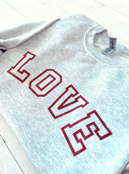 Glitter Valentines day shirt, love tshirt, Valentine sweatshirt, Galentines day top, gift for girlfriend, cute love crewneck, love design - Up2ournecksinfabric