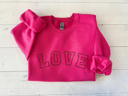 Glitter Valentines day shirt, hot pink shirt, Valentine sweatshirt, Galentines day top, gift for girlfriend, cute love crewneck, love design - Up2ournecksinfabric