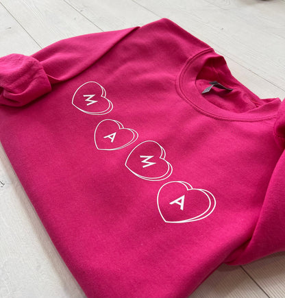 Personalized Gift for Mama, Candy Valentine Mama, Valentines Day Crewneck, Light Pink Sweatshirt - Up2ournecksinfabric