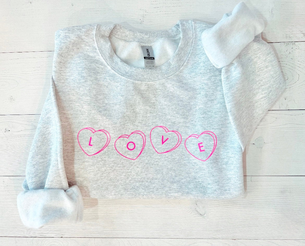 Valentines Day Sweatshirt, Candy Hearts, Light Pink Crewneck, Galentines Day Top, Love Sweater, Valentine's Day Gift