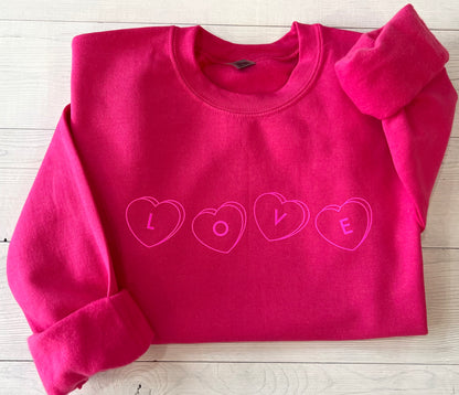 Love Valentine's Day Sweatshirt, Candy Hearts Sweater, Light Pink Crewneck, Galentines Day Top, Valentine Day Gift - Up2ournecksinfabric