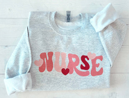 Retro Nurse Valentines Day Crewneck Sweatshirt - Up2ournecksinfabric