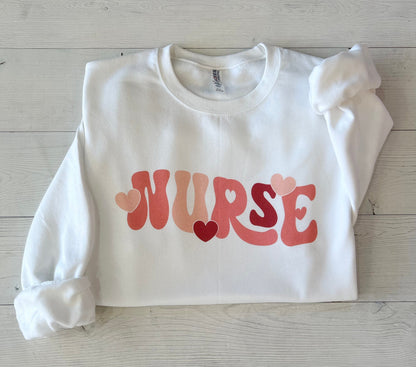 Retro Nurse Valentines Day Crewneck Sweatshirt - Up2ournecksinfabric