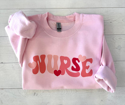 Retro Nurse Valentines Day Crewneck Sweatshirt - Up2ournecksinfabric