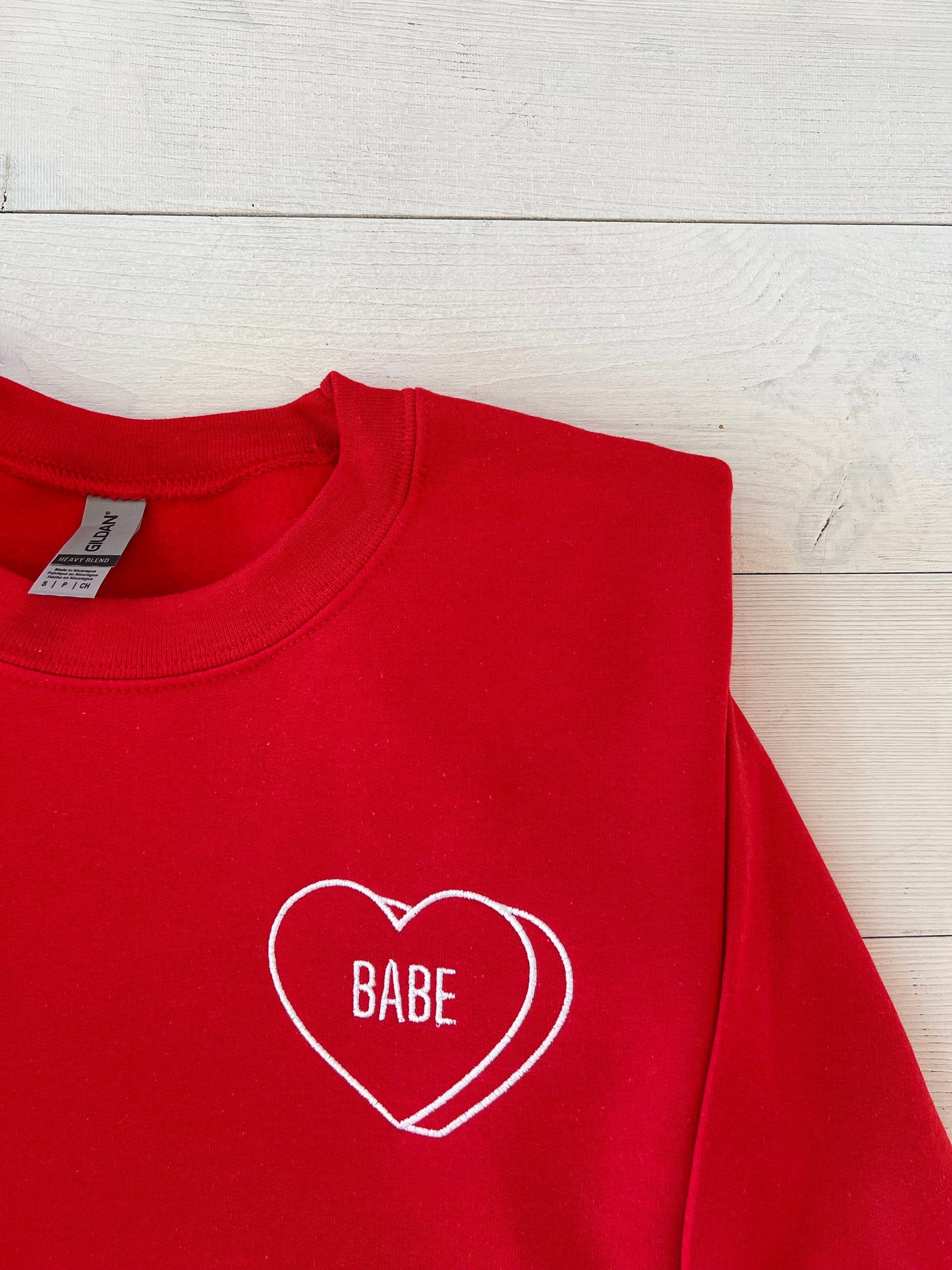 Babe Embroidered Crewneck, Red Sweatshirt, Valentines day Outfit, Galentine Sweater, Valentines day gift