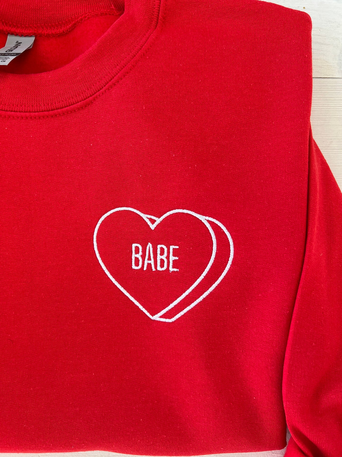 Babe Embroidered Crewneck, Red Sweatshirt, Valentines day Outfit, Galentine Sweater, Valentines day gift