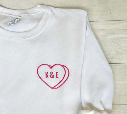 Personalized Couples Gift, Custom Embroidered Sweatshirt, Embroidered Crewneck, Custom Heart Sweatshirt, Initials - Up2ournecksinfabric