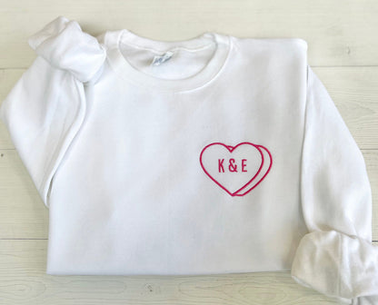 Personalized Couples Gift, Custom Embroidered Sweatshirt, Embroidered Crewneck, Custom Heart Sweatshirt, Initials - Up2ournecksinfabric