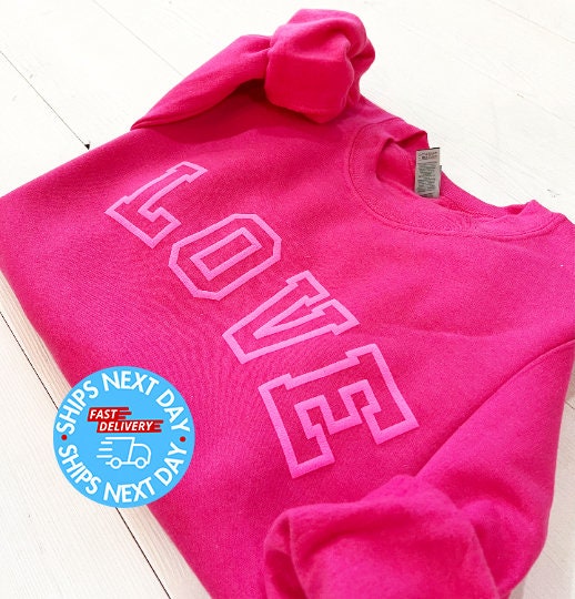 puff love sweatshirt, Valentine's day crewneck, Varsity Love embossed shirt, Galentine's day women's top, gift for tween, gift for her, love