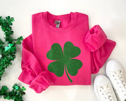 Glitter St. Pattys Day Sweatshirt - Womens St. Patricks Day Sweatshirt - Women's Saint Paddy's Day Outfit - Glitter Shamrock - Up2ournecksinfabric