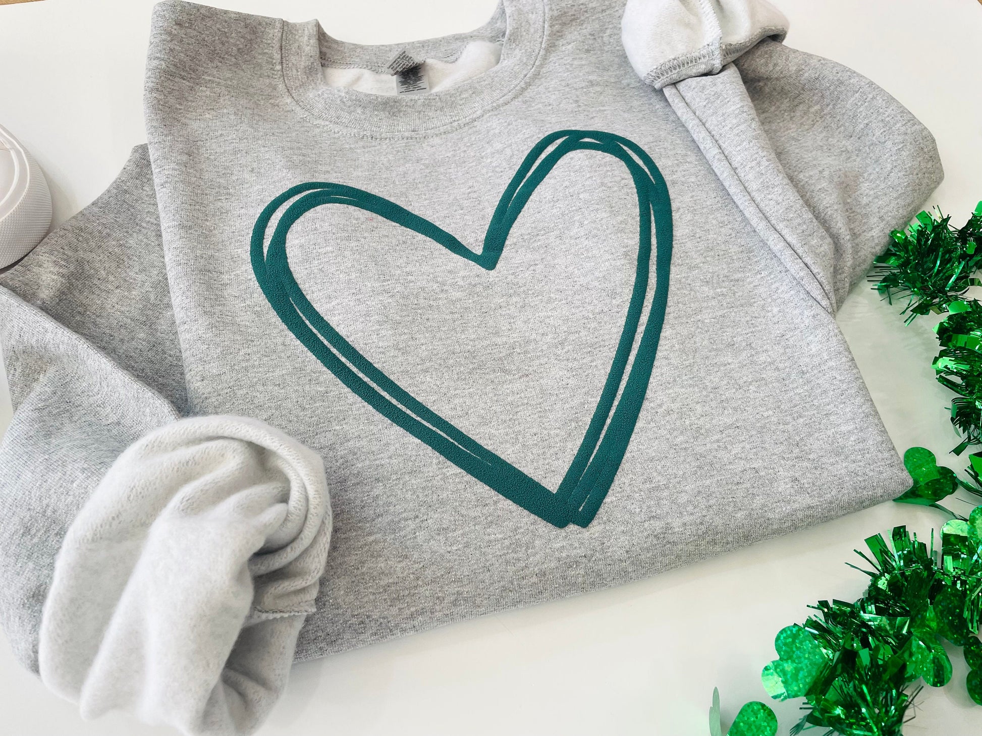 Heart Sweatshirt - Embossed Puff St. Patricks Day Sweatshirt - Women's St. Patricks Day - St Patty's Day Crewneck Sweatshirt - - Up2ournecksinfabric