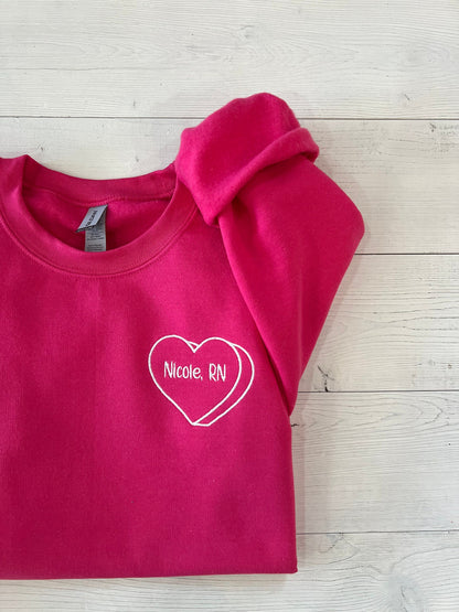 Valentine's day gift for nurse, Personalized Vday gift, nurse sweatshirt, custom nurse shirt, embroidered nurse crew, gift for her, RN gift - Up2ournecksinfabric