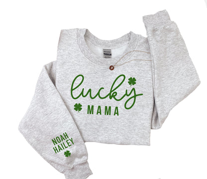 Lucky Mama Sweatshirt, Mama St. Patrick's Day Sweater, Mama Sweatshirt with Names, Custom Mama Crewneck, St Patty's Day Crewneck - Up2ournecksinfabric