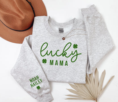 Lucky Mama Sweatshirt, Mama St. Patrick's Day Sweater, Mama Sweatshirt with Names, Custom Mama Crewneck, St Patty's Day Crewneck - Up2ournecksinfabric