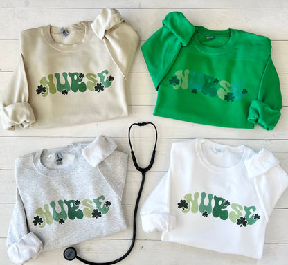 Groovy Nurse Shamrock St Pattys Day Sweatshirt - Up2ournecksinfabric