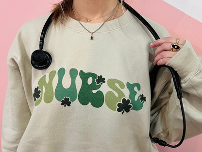 Groovy Nurse Shamrock St Pattys Day Sweatshirt - Up2ournecksinfabric