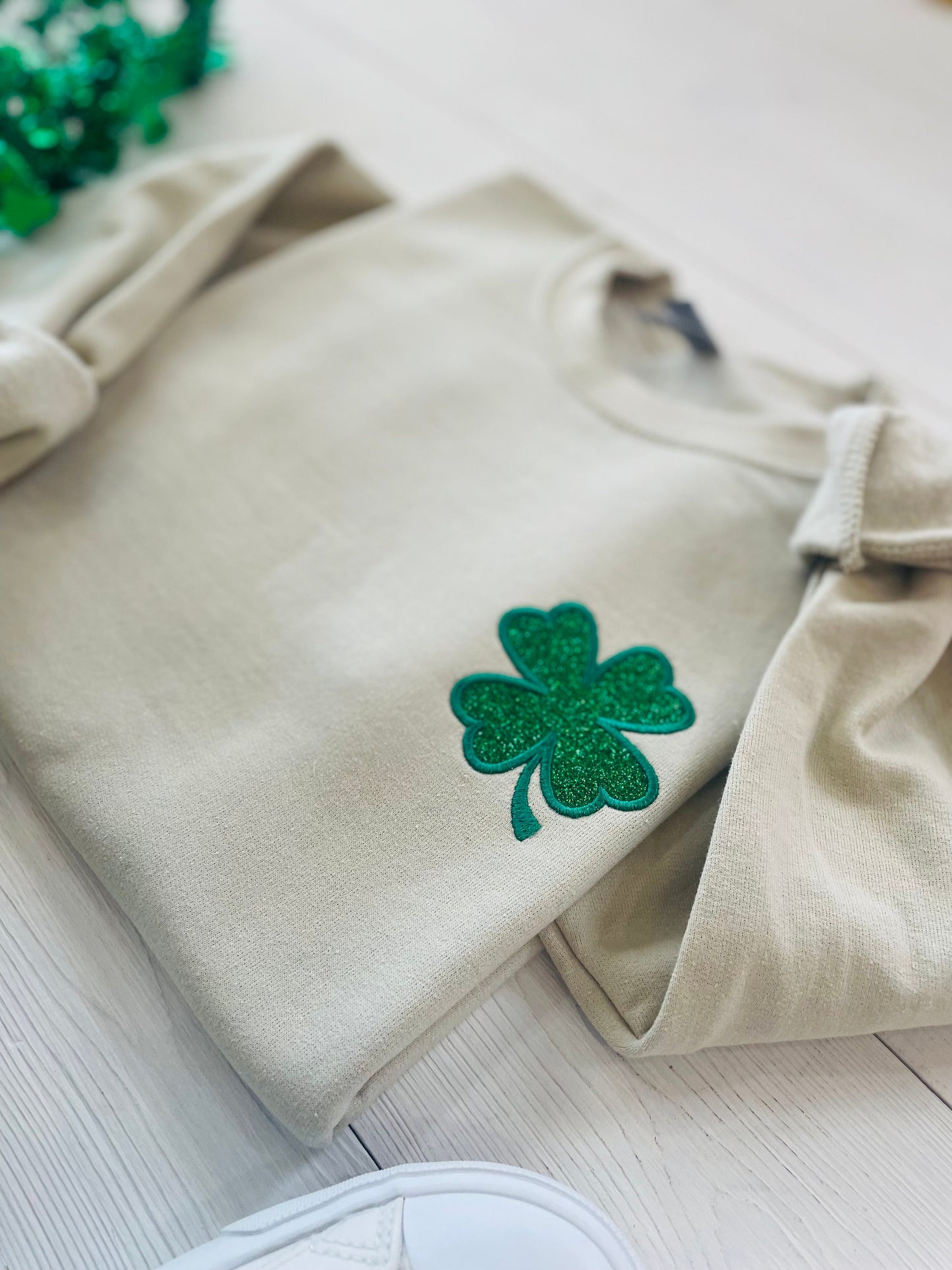 Glitter St Patty's Sweatshirt, St. Patrick's Sweatshirt, Embroidered St Patty's, Women's St Patrick's Day Sweater, Shamrock Sweatshirt - Up2ournecksinfabric