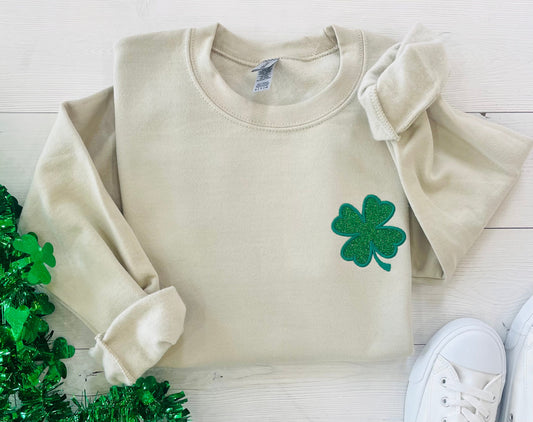 Glitter St Patty's Sweatshirt, St. Patrick's Sweatshirt, Embroidered St Patty's, Women's St Patrick's Day Sweater, Shamrock Sweatshirt - Up2ournecksinfabric