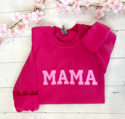 Glitter Applique Embroidered Hot Pink Mama Sweatshirt - Up2ournecksinfabric