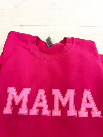 Glitter Applique Embroidered Hot Pink Mama Sweatshirt - Up2ournecksinfabric