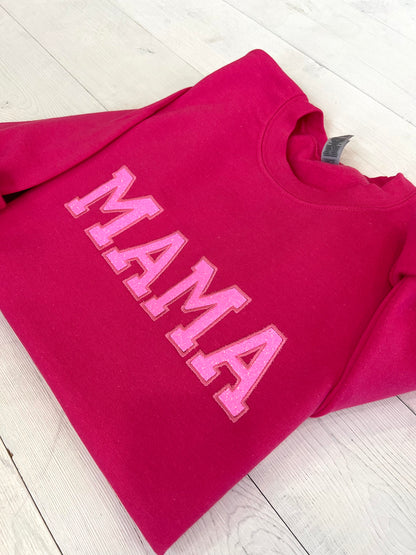 Glitter Applique Embroidered Hot Pink Mama Sweatshirt - Up2ournecksinfabric