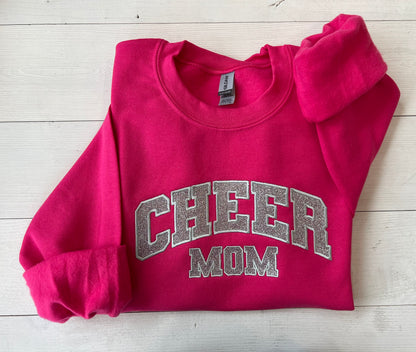 Glitter Applique Embroidered Cheer Mom Sweatshirt - Up2ournecksinfabric