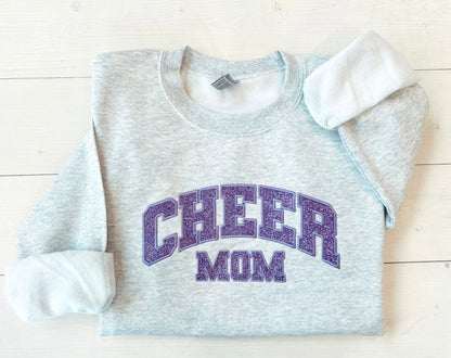 Glitter Applique Embroidered Cheer Mom Sweatshirt - Up2ournecksinfabric