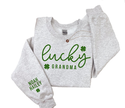 Lucky Grandma Sweatshirt, Grandma St. Patrick's Day Sweater, Lucky Gigi, Lucky Nana, Grandma Sweatshirt with Names, Custom Grandma Crewneck - Up2ournecksinfabric