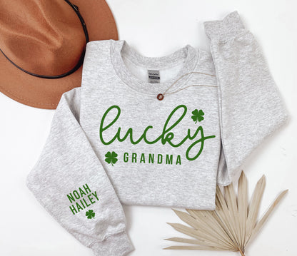 Lucky Grandma Sweatshirt, Grandma St. Patrick's Day Sweater, Lucky Gigi, Lucky Nana, Grandma Sweatshirt with Names, Custom Grandma Crewneck - Up2ournecksinfabric